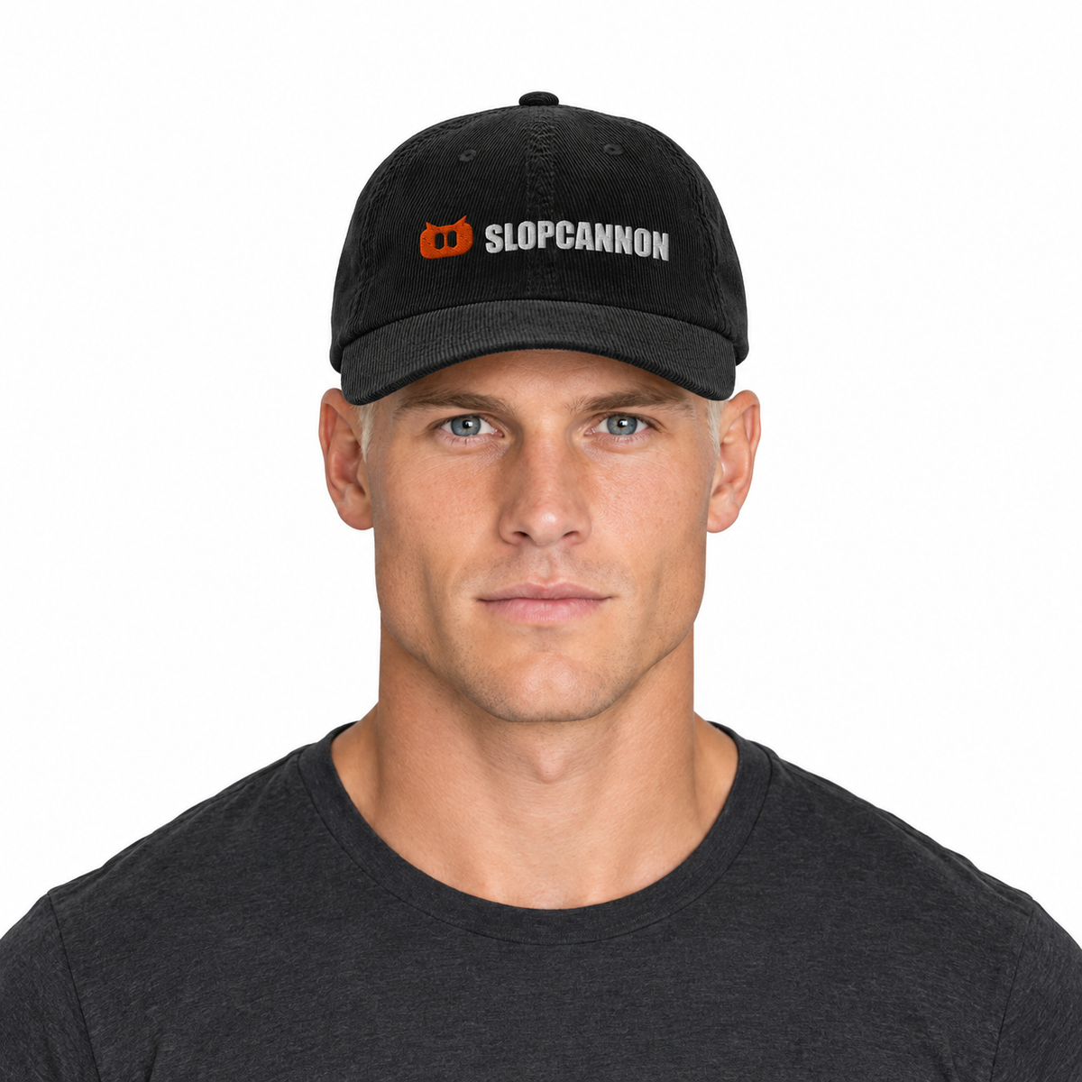 SLOPCANNON Corduroy Cap, worn by a model
