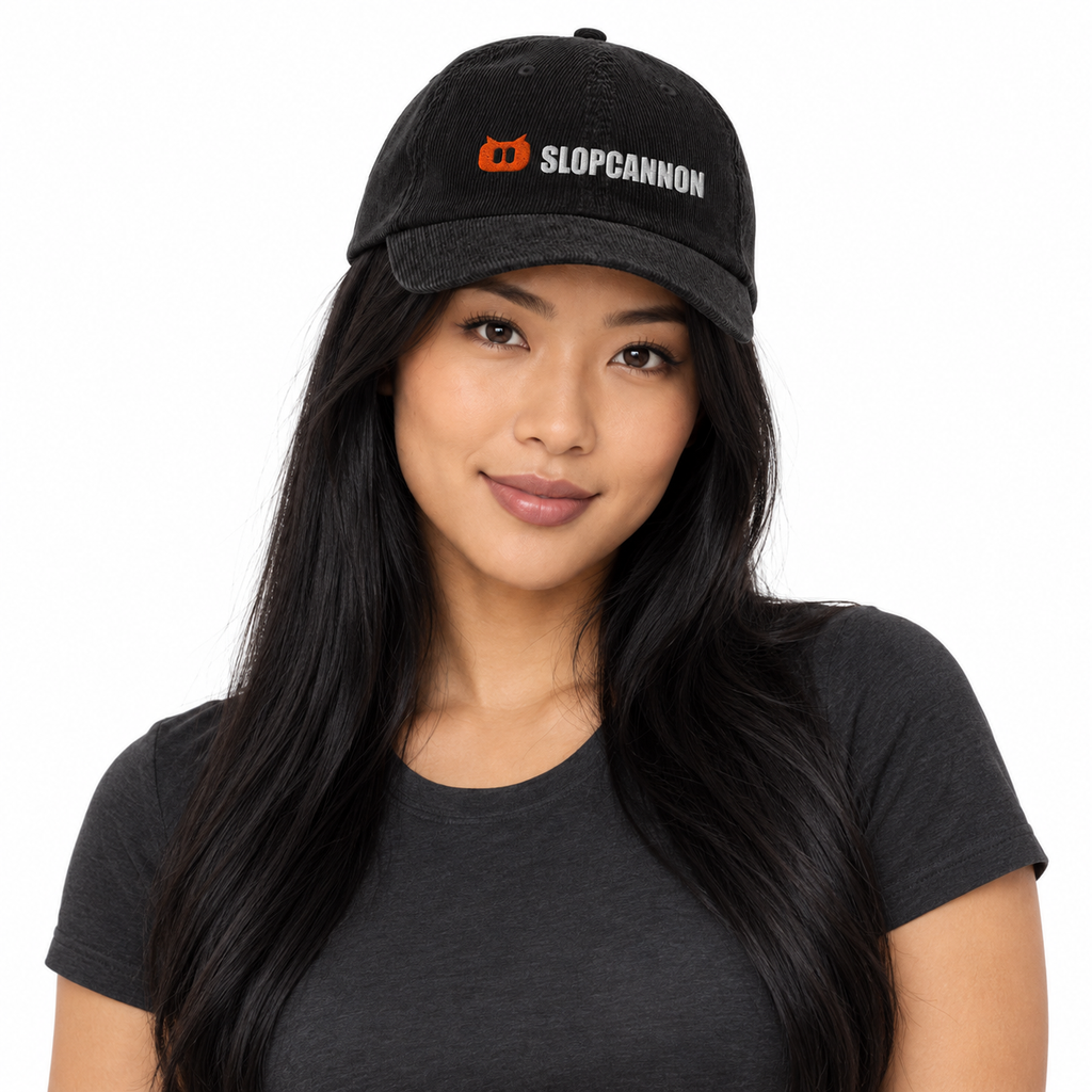 SLOPCANNON Corduroy Cap, worn by a model