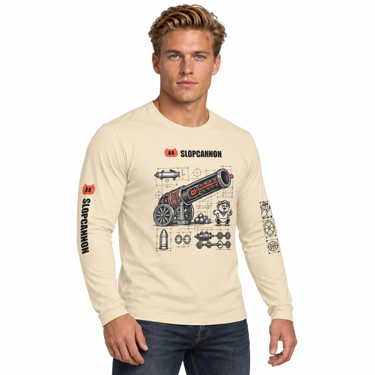 Cannon Blueprint Long Sleeve — Cream, worn by a model
