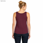 Bad Luck Club Women's Tank — Burgundy — adult digital model rear view; exact Bella + Canvas 1475 with the current plain back; digital mockup; garment only, styling bottoms excluded.