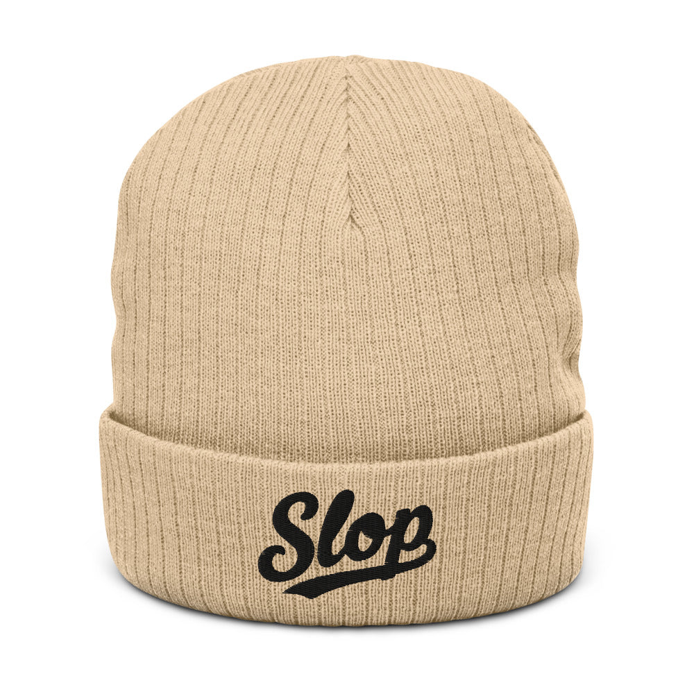 Slop Script Cuffed Beanie — Beige / Black — Beige / Black beanie — front