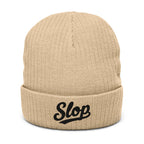 Slop Script Cuffed Beanie — Beige / Black — Beige / Black beanie — front