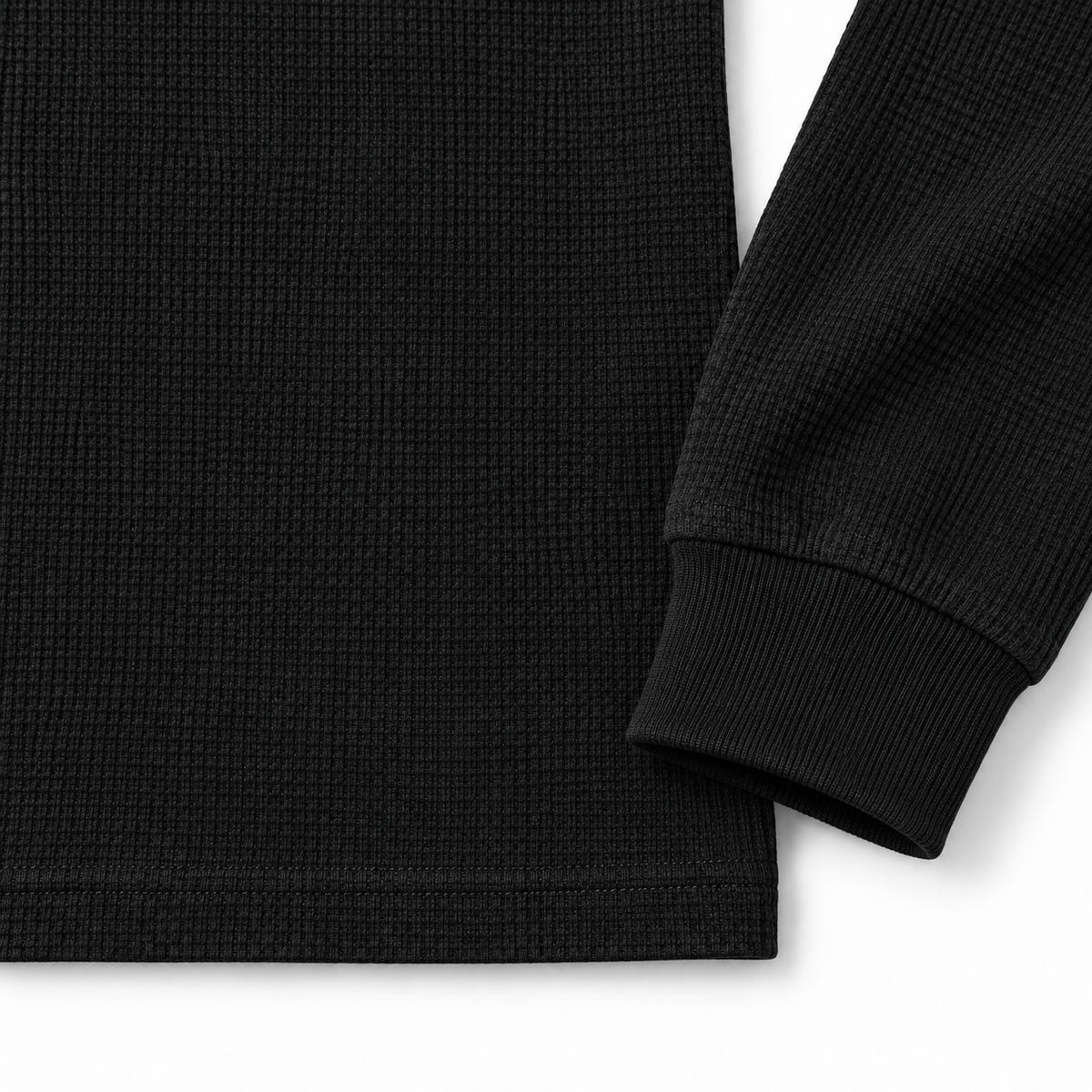 SLOPCANNON Waffle Thermal in Black, close-up of the waffle knit