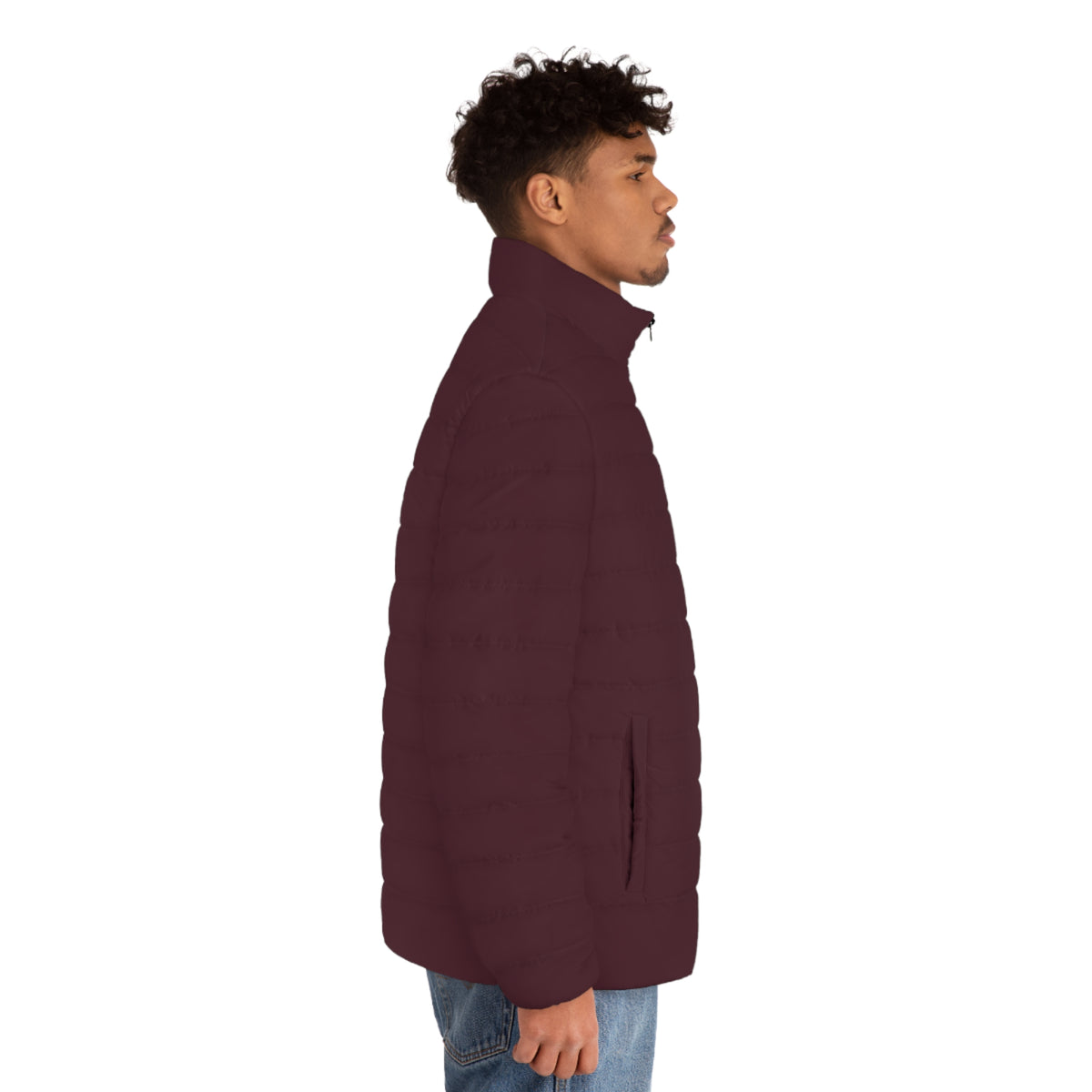 Slop Script Puffer Jacket in Burgundy / Blush, side view