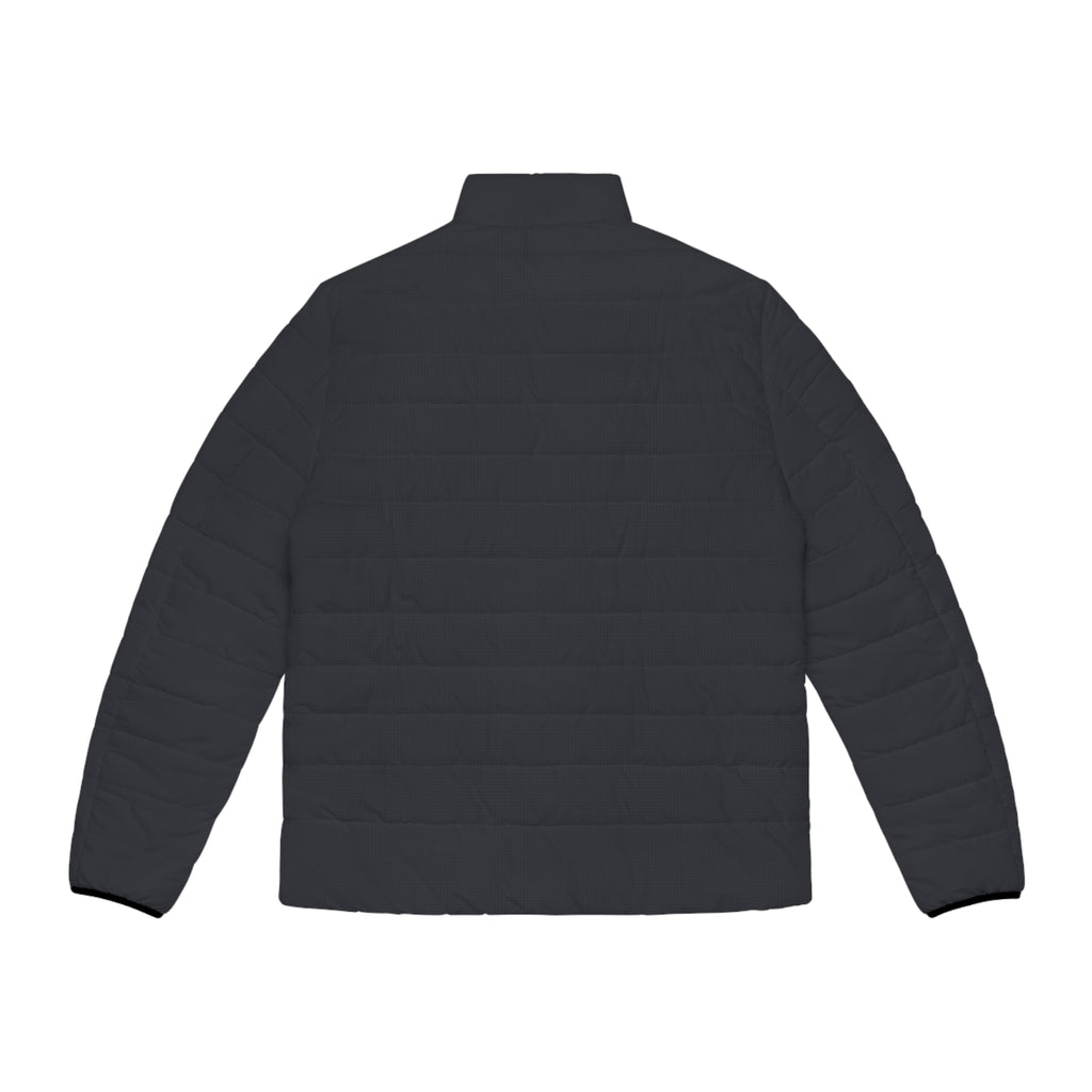 Slop Script Puffer Jacket in Charcoal Microcheck, back view