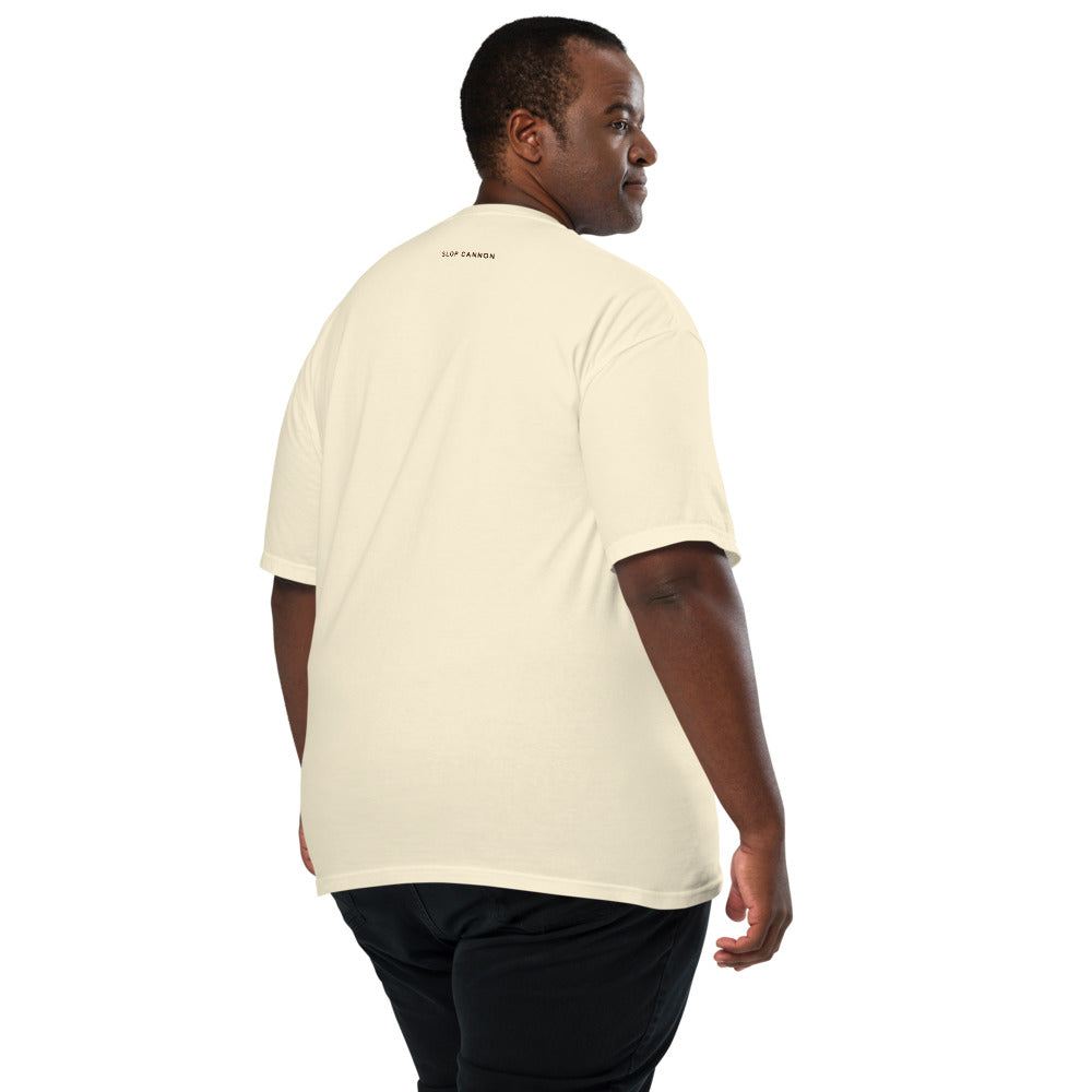 Slop Cannon Tee - Pig Oval — Ivory — Printful Men's 2 Back provider model view; exact configured product and artwork; digital mockup.