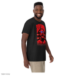 Slop Cannon Tee - Redline — Black — supplier Men's 3 Front model view; tee only; Comfort Colors 1717; exact current supplier digital mockup; configured outside-neckline rear print; third-party styling excluded.