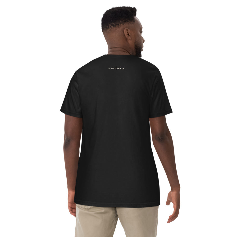 Slop Cannon Tee - Redline — Black — Printful Men's 3 Back provider model view; exact configured product and artwork; digital mockup.