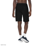 Slop Cannon Shorts - Carriage — Black — supplier Sneakers 2 Back model view; fleece shorts only; Independent Trading Co. IND20SRT; exact current supplier digital mockup; wearer-left front-leg artwork; plain back; third-party styling excluded.