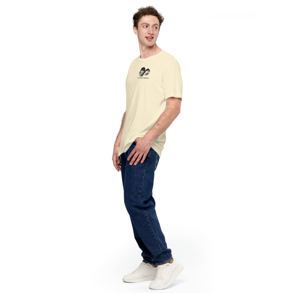 Slop Cannon Tee - Cannon Boys — Natural — Printful Men's 5 Left Front provider model view; exact configured product and artwork; digital mockup.