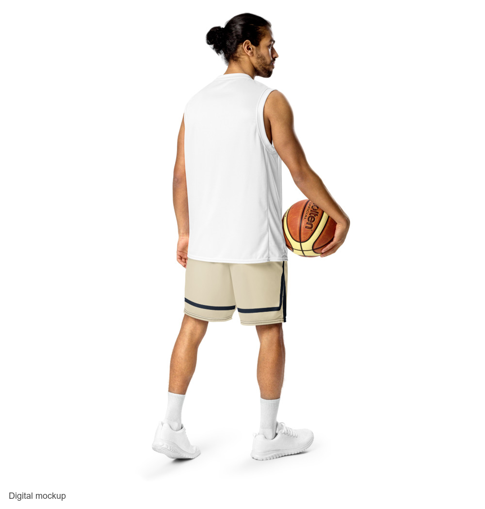 Slop Cannon Mesh Shorts - Cannon Boys — Bone (printed) — supplier Men's Lifestyle Back model view; fleece shorts only; Printful all-over-print recycled mesh shorts; exact current supplier digital mockup; Bone printed bands and front motifs; no rear graphic; third-party styling excluded.