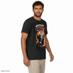 MAGAtard Full Throttle tee — Black — adult male model three-quarter front view with exact configured artwork and provider garment fit; digital mockup, not a manufactured sample; styling trousers excluded.