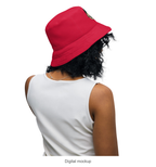 Slop Cannon Bucket Hat - 4 Designs, 22 Choices — C1 Cannon Boyz - Cherry Red — supplier Women's / Back Outside model-worn view; exact configured headwear and artwork; digital mockup; headwear only, outfit excluded.