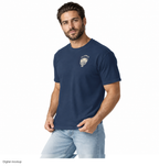 Little Cannon Boy Head Tee — Faded Navy — CW-M17 Quinn Archer male model wearing the exact configured Faded Navy tee, three-quarter view. Digital mockup.