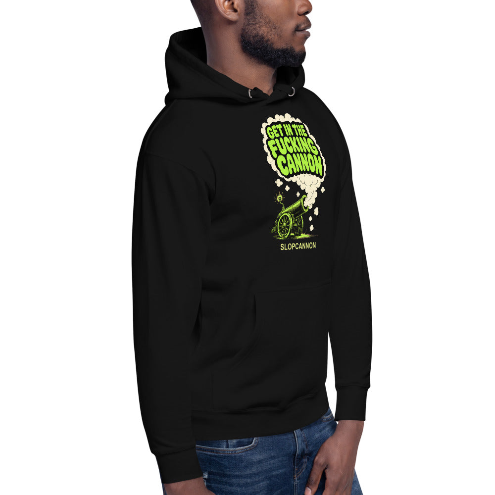 Smoke Signal Hoodie - Black — Black — Printful Men's Right Front provider model view; exact configured product and artwork; digital mockup.