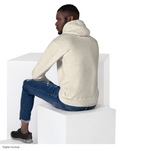 Slop Cannon Sleepy Pig Oval Hoodie - Oatmeal — Oatmeal — supplier Men's Lifestyle Back model view; hoodie only; Cotton Heritage M2580, supplier Oatmeal Heather; exact current supplier digital mockup; configured front artwork; third-party styling excluded.