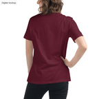 Get In, Loser. Women's Tee — Maroon — adult supplier model back view; plain back matches the current Printful files; exact Bella + Canvas 6400; supplier digital mockup; tee only, styling bottoms excluded.