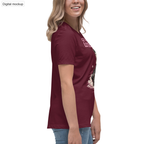 Get In, Loser. Women's Tee — Maroon — adult supplier model right view with the current configured front artwork; exact Bella + Canvas 6400; supplier digital mockup; tee only, styling bottoms excluded.