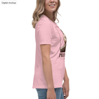Precious Cargo Women's Tee — Pink — adult supplier model right view with the current configured front artwork; exact Bella + Canvas 6400; supplier digital mockup; tee only, styling bottoms excluded.