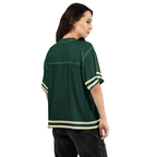 Slop Cannon Social Club Women's Jersey — Forest / Cream — Printful Women's Back provider model view; exact configured product and artwork; digital mockup.