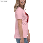 Short Fuse Women's Tee — Pink — adult supplier model right view with the current configured front artwork; exact Bella + Canvas 6400; supplier digital mockup; tee only, styling bottoms excluded.