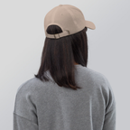 Slop Cannon Heart Fuse Dad Cap — Stone — Printful Women's Lifestyle 3 Back provider model view; exact configured product and artwork; digital mockup.