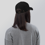 Slop Cannon Loaded Dad Cap — Black — Printful Women's Lifestyle 3 Back provider model view; exact configured product and artwork; digital mockup.