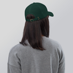 Slop Cannon Sweet Trouble Dad Cap — Spruce — Printful Women's Lifestyle 3 Back provider model view; exact configured product and artwork; digital mockup.