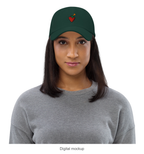 Slop Cannon Sweet Trouble Dad Cap — Spruce — supplier Women's 2 / Front model-worn view; exact configured headwear and artwork; digital mockup; headwear only, outfit excluded.