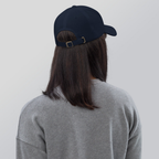 Slop Cannon Bad Luck Club Dad Cap — Navy — Printful Women's Lifestyle 3 Back provider model view; exact configured product and artwork; digital mockup.