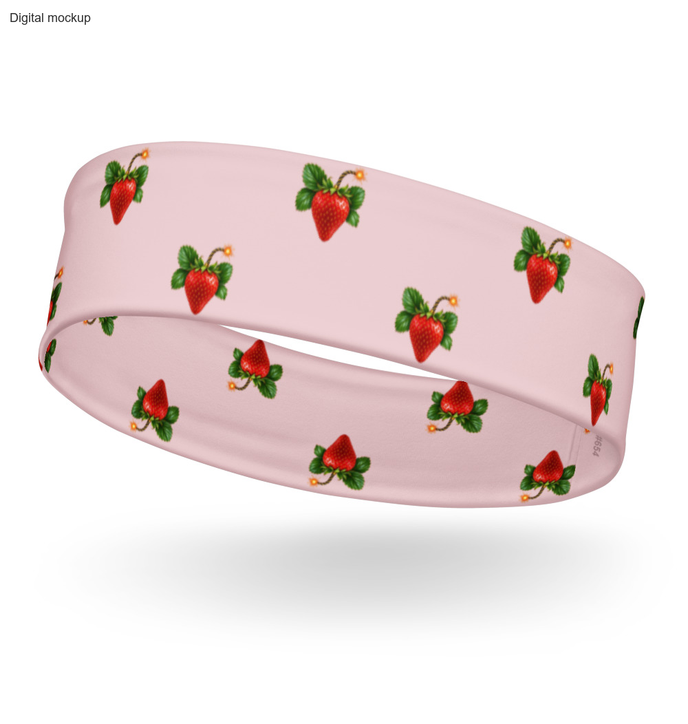 Sweet Trouble Headband — Pale pink — garment-only ghost left-front view; exact current Printful headband preview; digital mockup; one headband only.