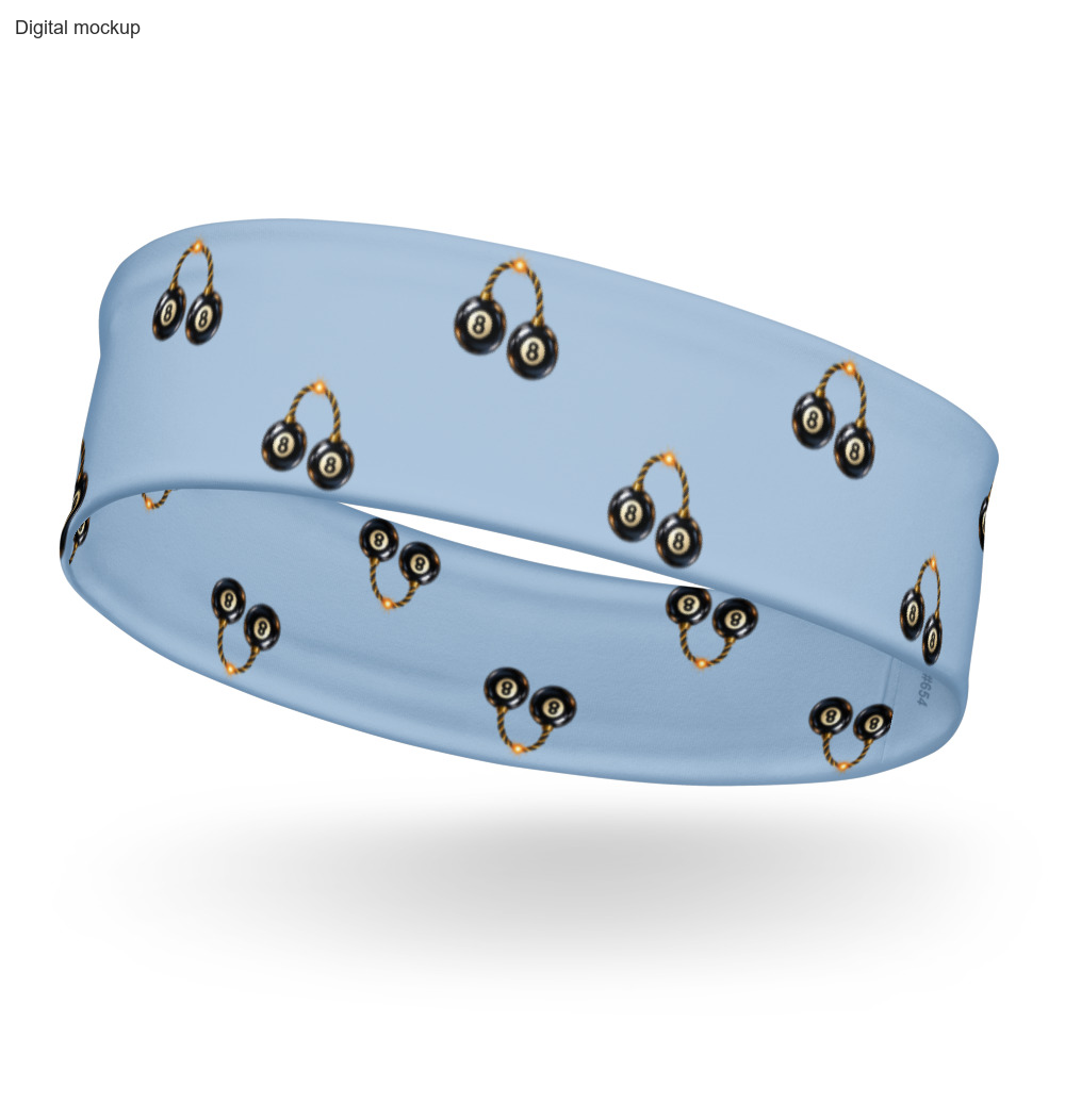 Bad Luck Club Headband — Pale blue — garment-only ghost left-front view; exact current Printful headband preview; digital mockup; one headband only.