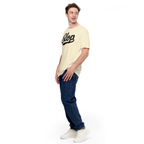 Slop Script Tee — Natural / Black — Printful Men's 5 Left Front provider model view; exact configured product and artwork; digital mockup.
