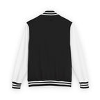 Ivory Script Varsity Jacket in Jet Black/Arctic White, back view