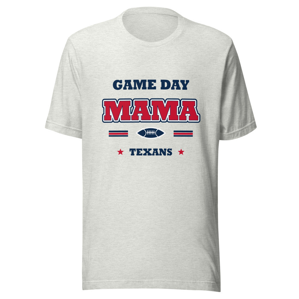 Texans Game Day Mama Tee — Ash — Printful supplier garment-only clean front view; exact configured product and artwork; digital mockup.