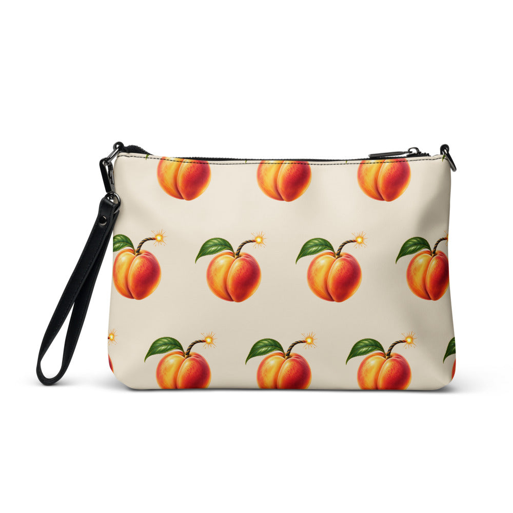 Slop Cannon Hot Piece Crossbody Bag — Cream / black trim — back view; bag only; printed faux leather with black trim; supplier digital mockup.