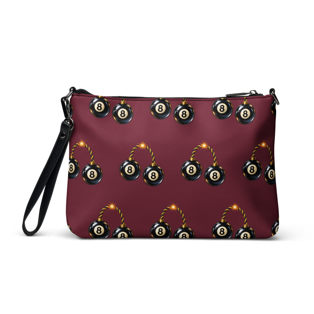 Slop Cannon Bad Luck Club Crossbody Bag — Burgundy / black trim — back view; bag only; printed faux leather with black trim; supplier digital mockup.