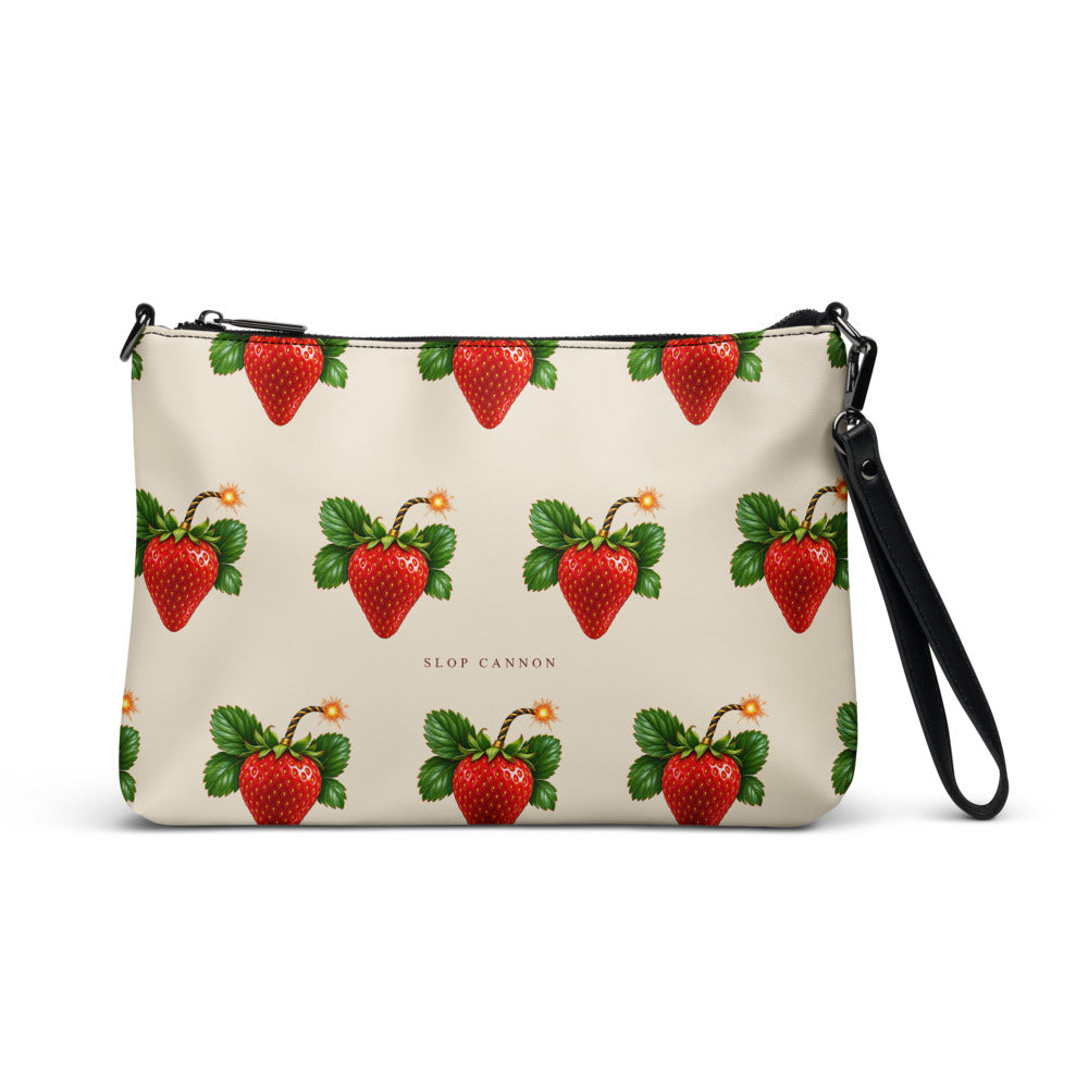 Slop Cannon Sweet Trouble Crossbody Bag — Cream / black trim — front view; bag only; printed faux leather with black trim; supplier digital mockup.