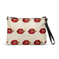 Slop Cannon Play With Fire Crossbody Bag — Cream / black trim — front view; bag only; printed faux leather with black trim; supplier digital mockup.