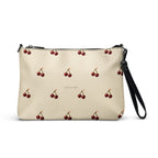 Slop Cannon Cherry Fuse Repeat Crossbody Bag — Cream / black trim — front view; bag only; printed faux leather with black trim; supplier digital mockup.