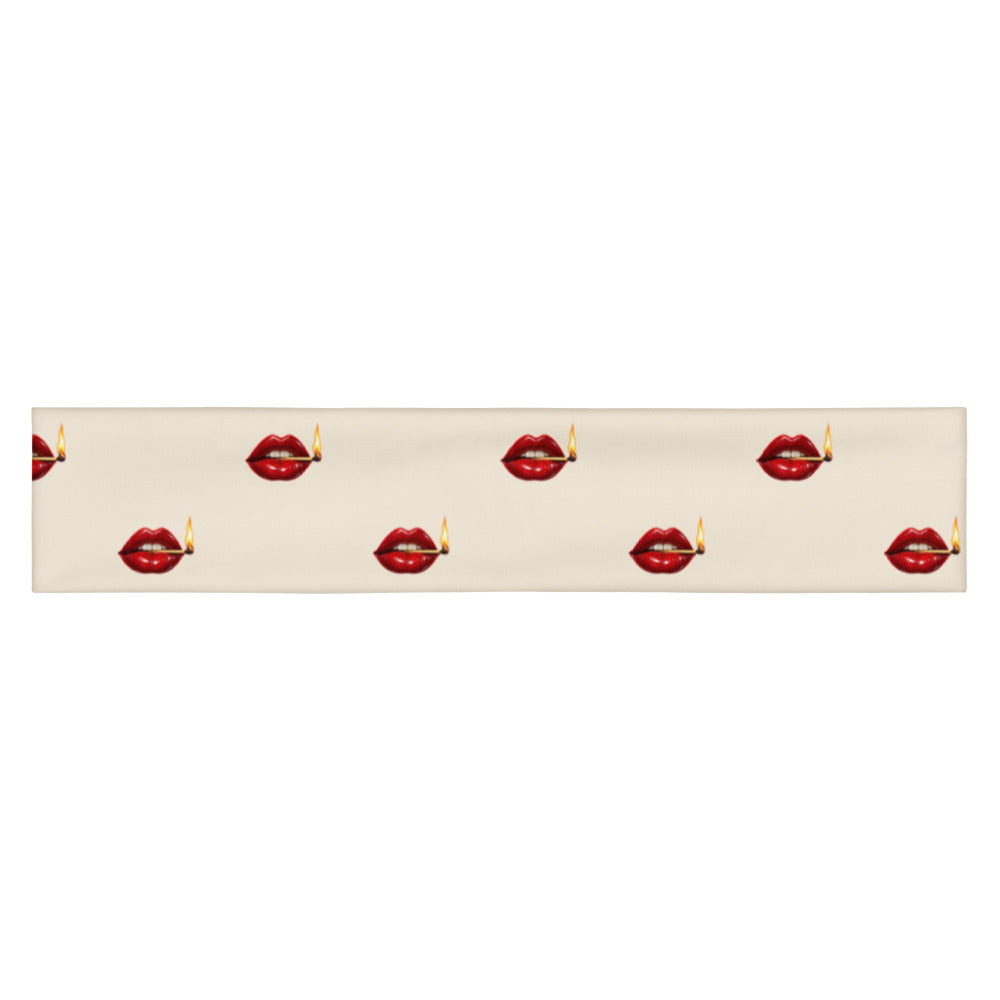 Slop Cannon Play With Fire Headband — Ivory — flat front view; one straight headband; printed straight polyester/elastane band; supplier digital mockup.