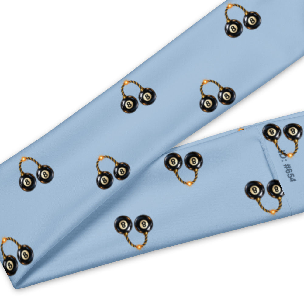 Slop Cannon Bad Luck Club Headband — Pale blue — print and seam detail; one straight headband; printed straight polyester/elastane band; supplier digital mockup.