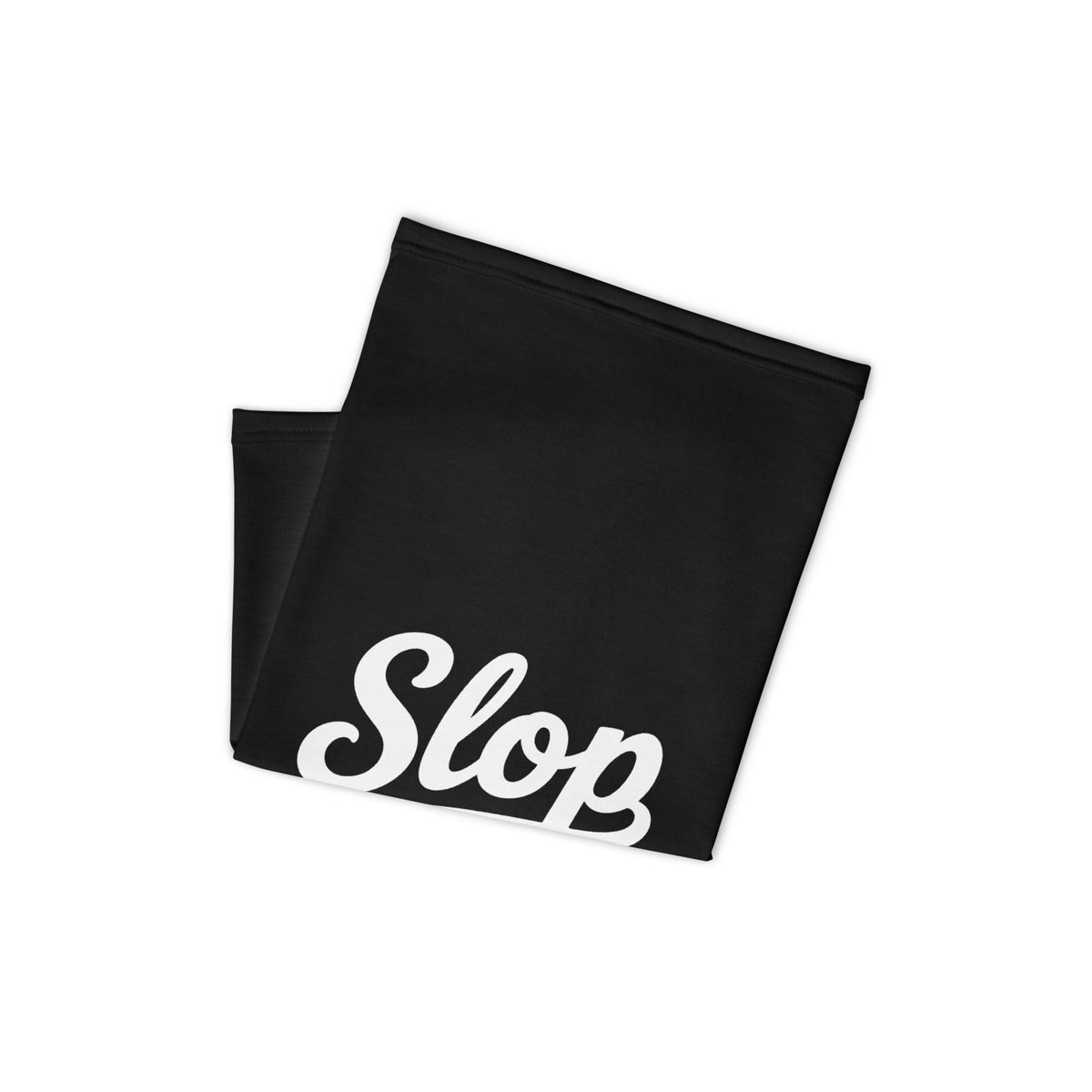 Slop Script Neck Gaiter in Black, front view
