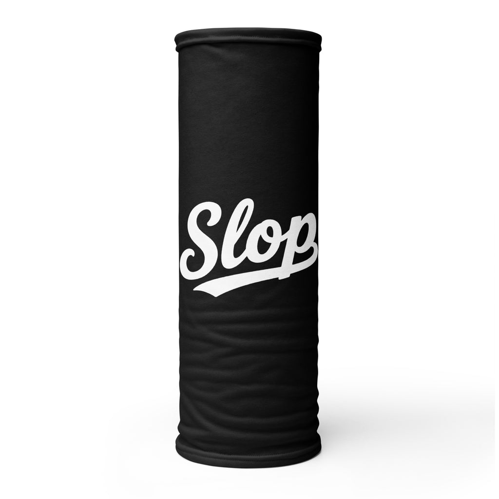 Slop Script Neck Gaiter in Black, front view