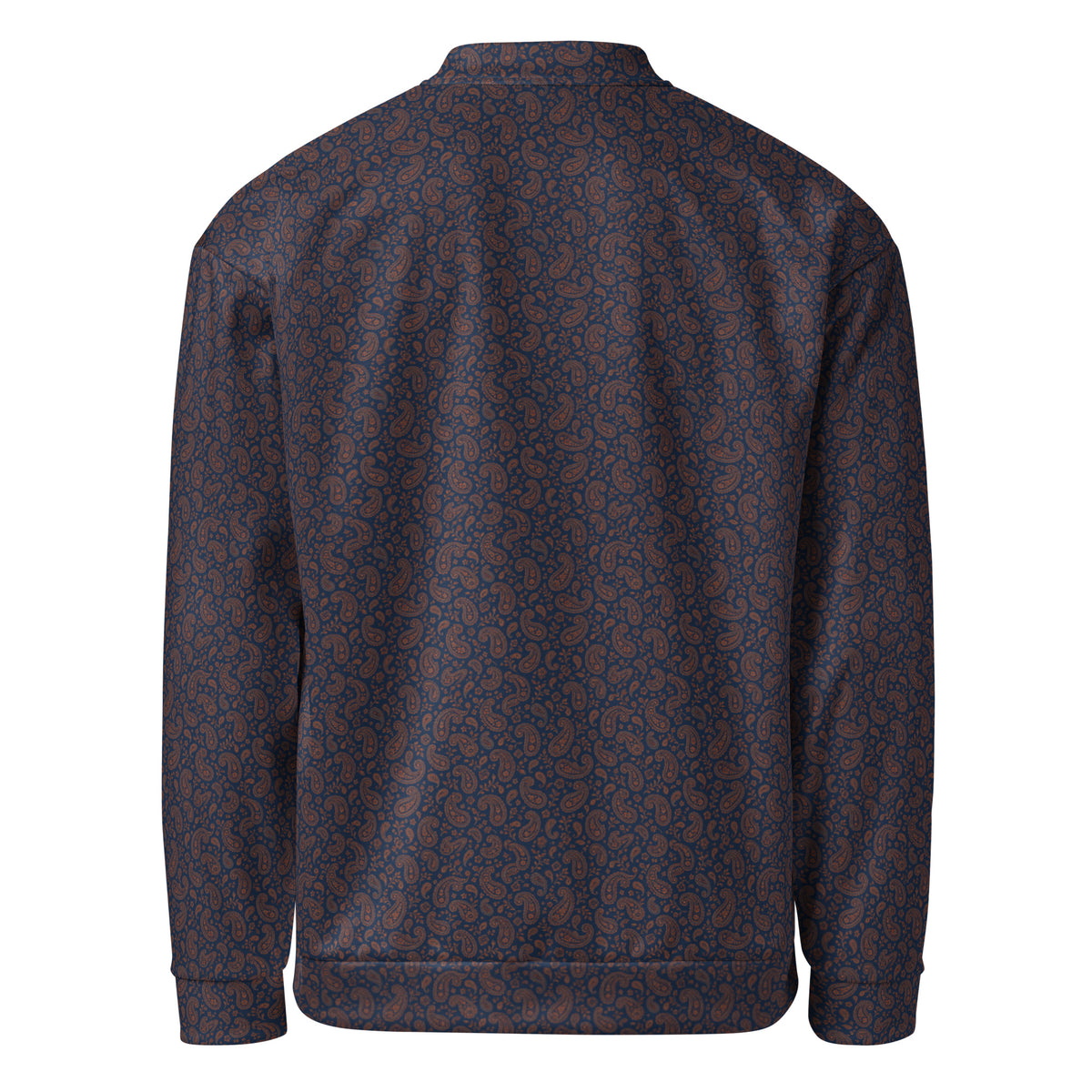 Slop Script Bomber Jacket in Midnight Copper Paisley, back view