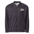 Slop Script Bomber Jacket in Midnight Copper Paisley, front view with the Slop script on the left chest