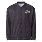 Slop Script Bomber Jacket in Midnight Copper Paisley, front view with the Slop script on the left chest