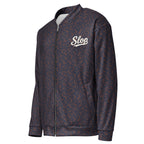 Slop Script Bomber Jacket in Midnight Copper Paisley, left three-quarter view