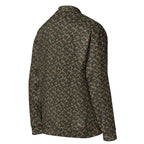 Slop Script Bomber Jacket in Woodland Camo, right back three-quarter view