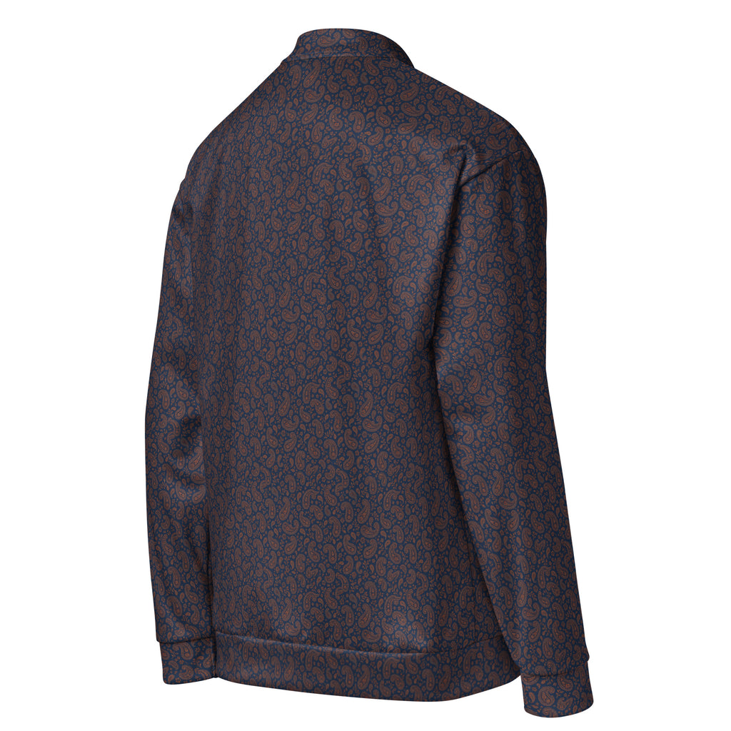 Slop Script Bomber Jacket in Midnight Copper Paisley, right back three-quarter view